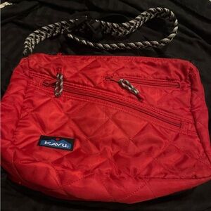 Kavu Quilted Red Crossbody Bag with Black Accents